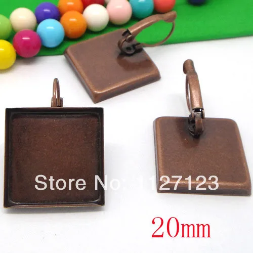 

Free ship!200pcs 20mm Red bronze square cameo base cabochon setting bezel earring blank tray findings nickel free