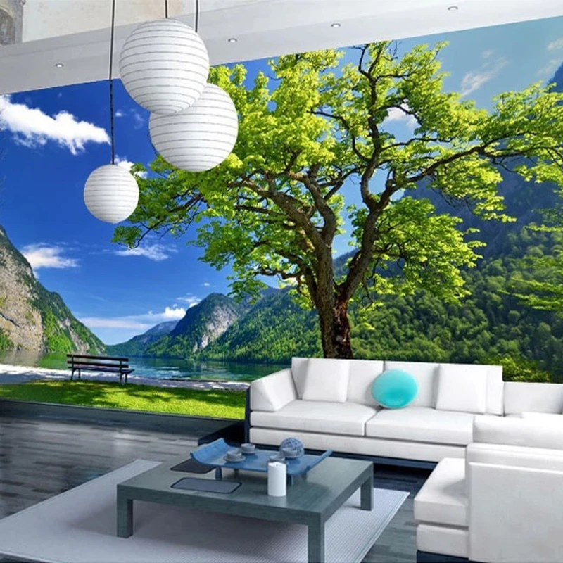 

Custom Photo Wallpaper Mural Natural Scenery Chinese Style Large Mural Painting Park Landscape Mountain And Water For Study Room