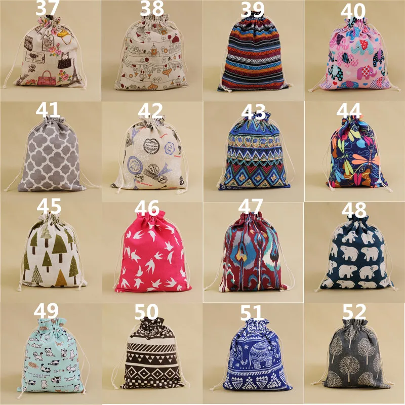 Custom Wedding Decoration jewelry organizer 500pcs/Design 10x14cm Drawstring Christmas Gift Linen Cotton Bag