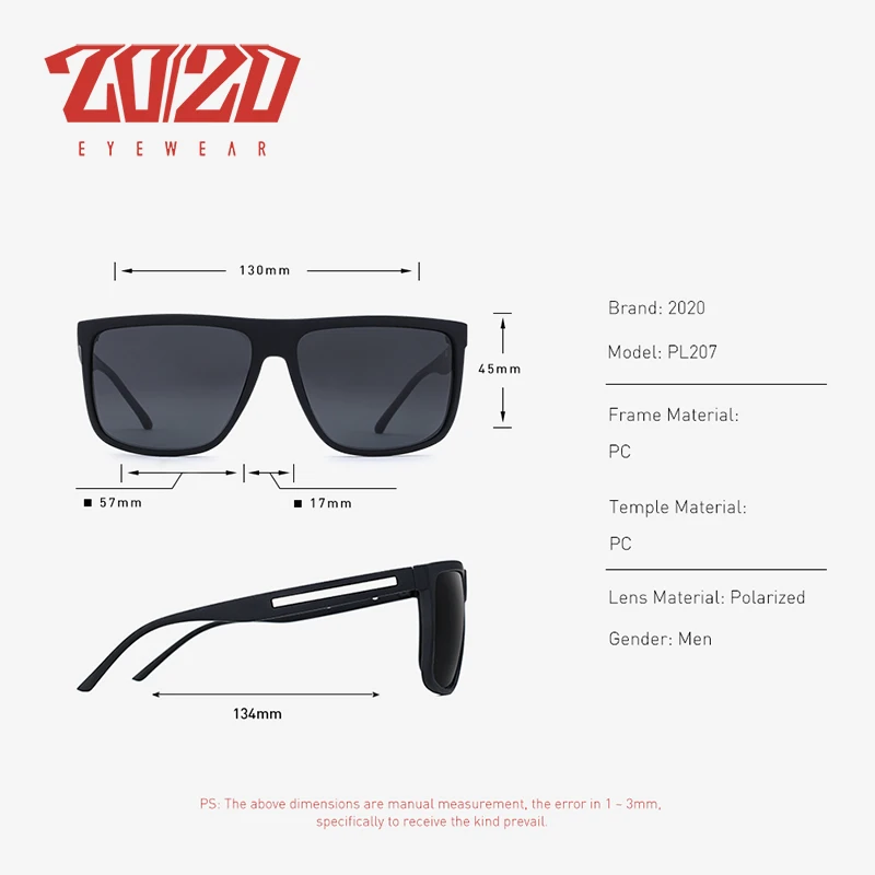 20/20 Brand Fashion Black Sunglasses Men Polarized Driving Sun Glasses Fashion Male Oculos Gafas Eyewear PL207