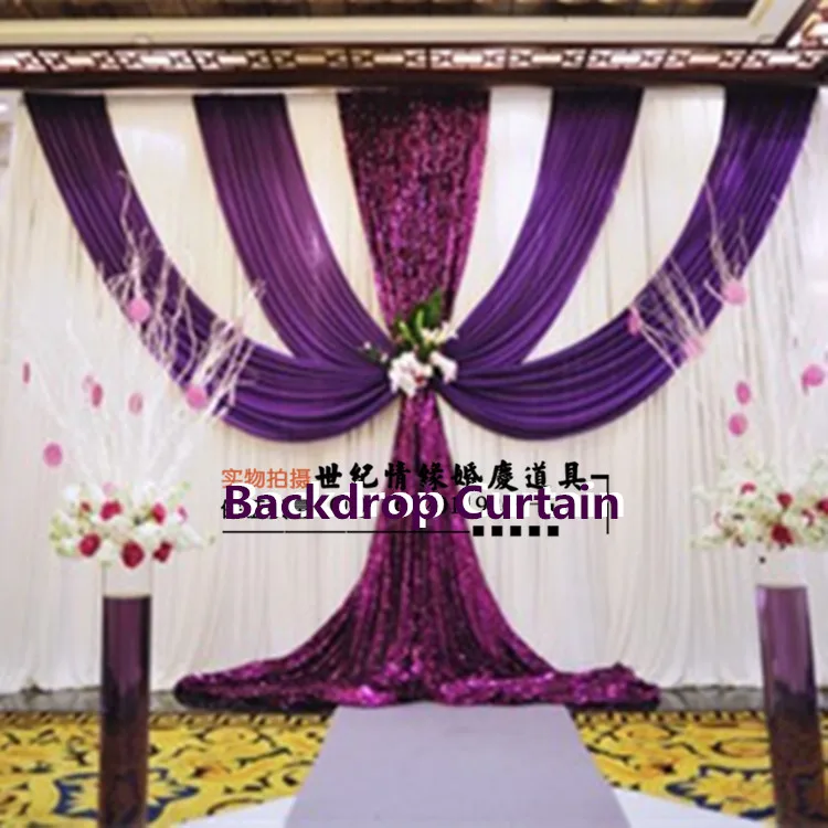 

2024 New Style Wedding Backdrop Curtain Dark Purple Sequins Swag Party Background Curtains Drape Wedding Deaoration