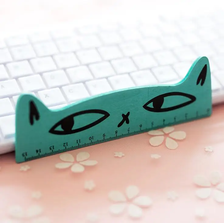 1 Pc 15cm Fresh Candy Color Cute Cat Wooden Ruler Measuring Straight Ruler Tool Promotional Gift Stationery