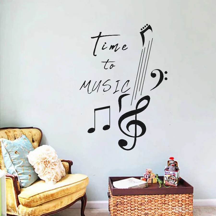 Time to Music Wall Decal Quotes Music Notes Inscription Melody Song Vinyl Sticker Girls Boys Room Decor Bedroom Stickers D367