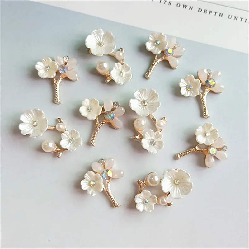 10 PCS 1.7*2cm 1.5*2.5cm Metal Alloy KC Gold Color Imitation Pearl Flowers Connectors Charm For Jewelry Making