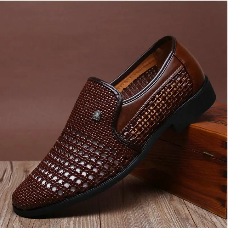 Dad Summer dress sandals breathable shoes sandals for Middle-aged mens shoes cut-outs shoes slip on mens leather sandals AD-02