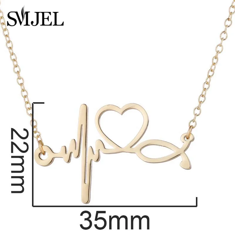 SMJEL Stainless Steel Stethoscope Heart Necklaces Women Doctor Nurse Medical Jewelry ECG Wave Charm Necklace Collier Femme