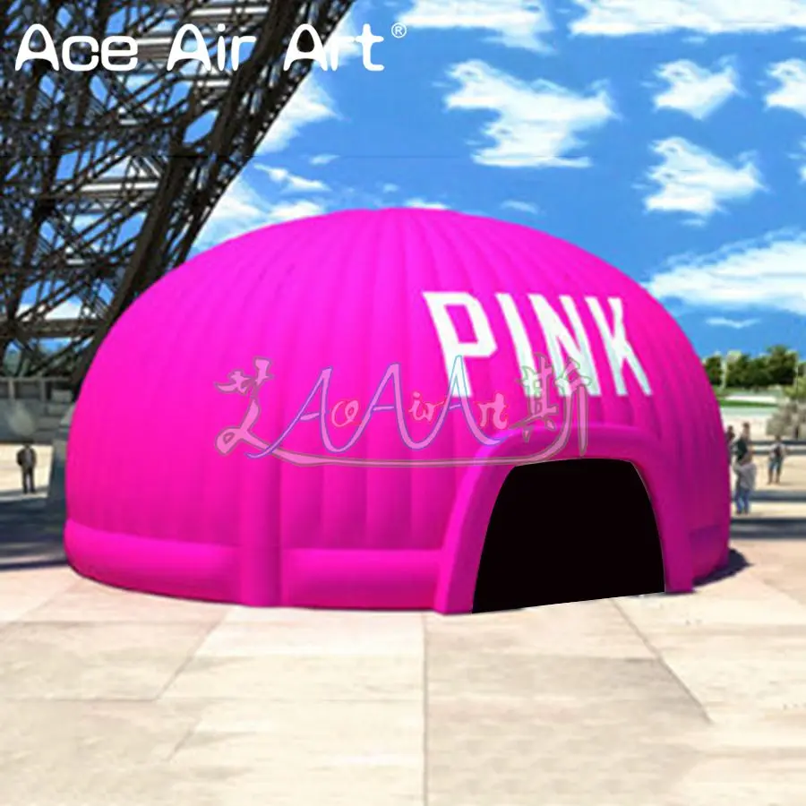 Tenda publicitaria portátil rosa gigante, marquesina inflable con cúpula de aire para fiesta en la playa con puerta personalizada