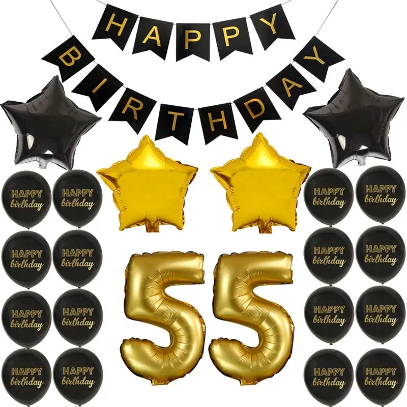 Chicinlife Gold Black Color Theme Adult 35 45 55 65 70 75 80 85 90 Years old Birthday Party Decoration Happy Birthday Banner