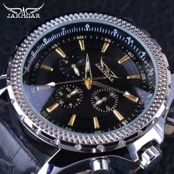 Jaragar Fashion Big Dial Series Golden Number Three Dial Design Genuine Leather Mens Watches Top Brand Luxury Automatic Watches