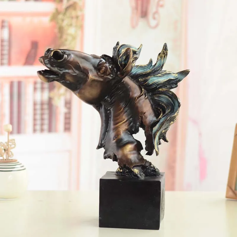 

Resin sculpture Lucky Feng Shui Decoration housewarming gift abstract business gallop head imitation copper sculpture SBJ757B