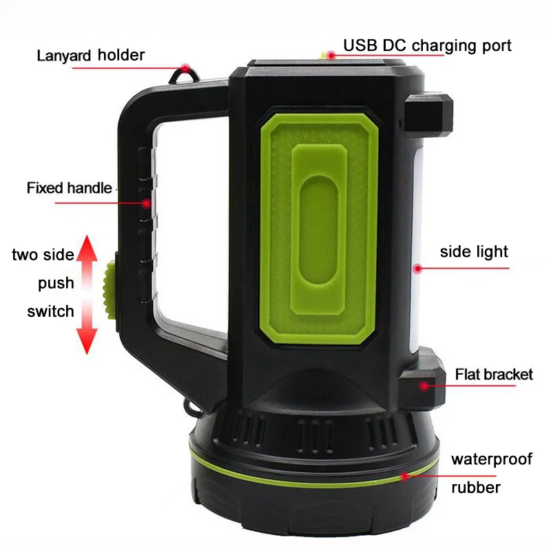 powerful USB LED flashlight side light hand long range torches Camping lantern rechargeable battery Searching night lamp Fishing