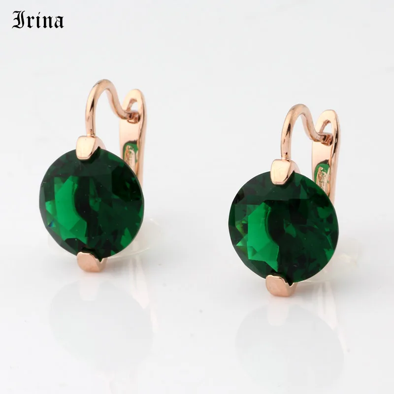 Irina Round CZ Earrings Women Gem Ear Drop Earring Vintage Jewelry Zircon Rose Gold Color Earrings Multicolor