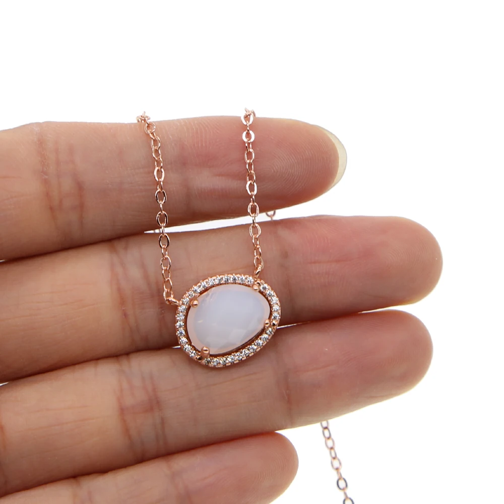 fashion jewelry asymmetry stone moonstones gold color elegance stunning european women hot design delicate chain stone necklace