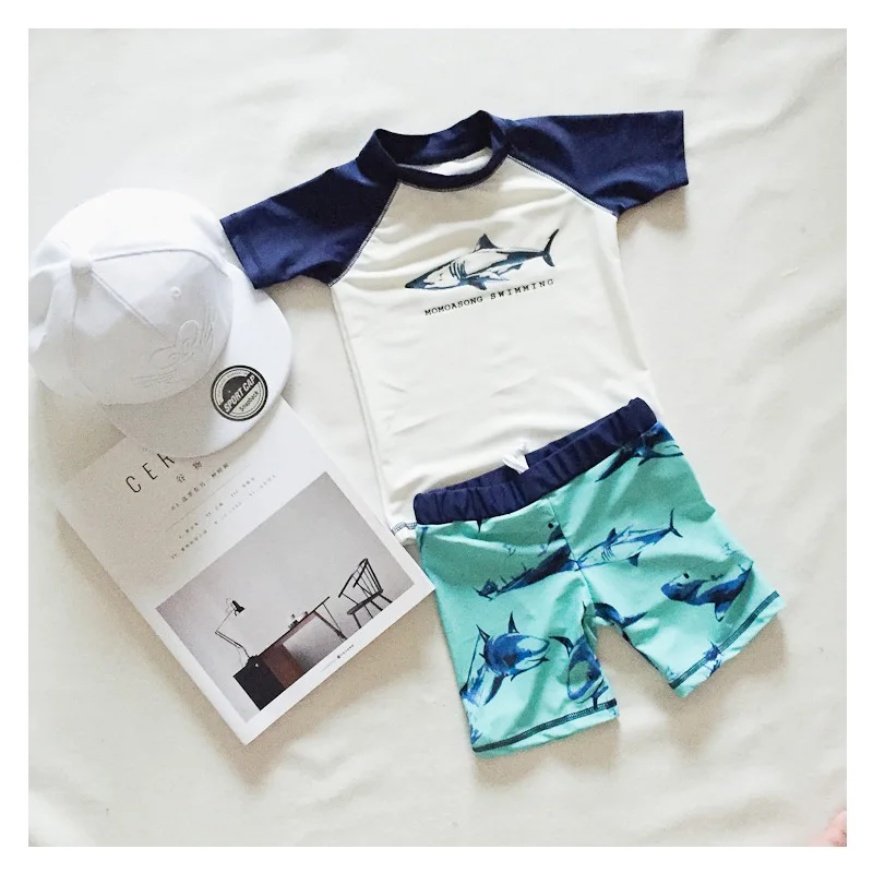 Boy's three-piece children's shark Print swimsuit set cartoon Fashion Beach wear Baby boy's swimsuit set NYZ009