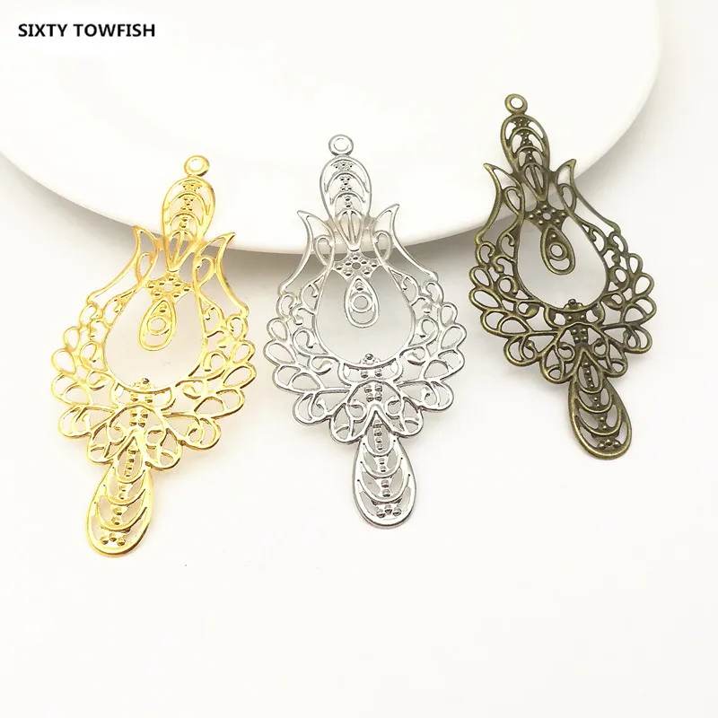 10 Pieces 73x33mm Antique Bronze Metal Filigree Big Flower Slice Charms base Setting Jewelry DIY Components Findings