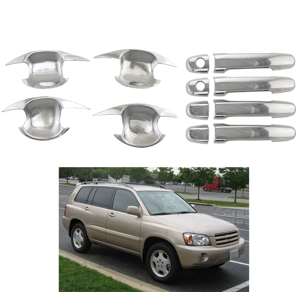 1998-2008 dla Toyota Highlander Kluger osłona klamki wykończenie ze stali nierdzewnej zestaw i nadgarstek drzwi miska cove Chrome Car Styling