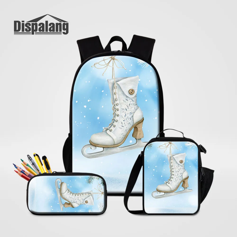 Dispalang Women Backpack Ice skates Print School Bags For Teenager 3 Set/Pcs Rucksack+Cooler Bag+Pencil Bag Mochila Feminina