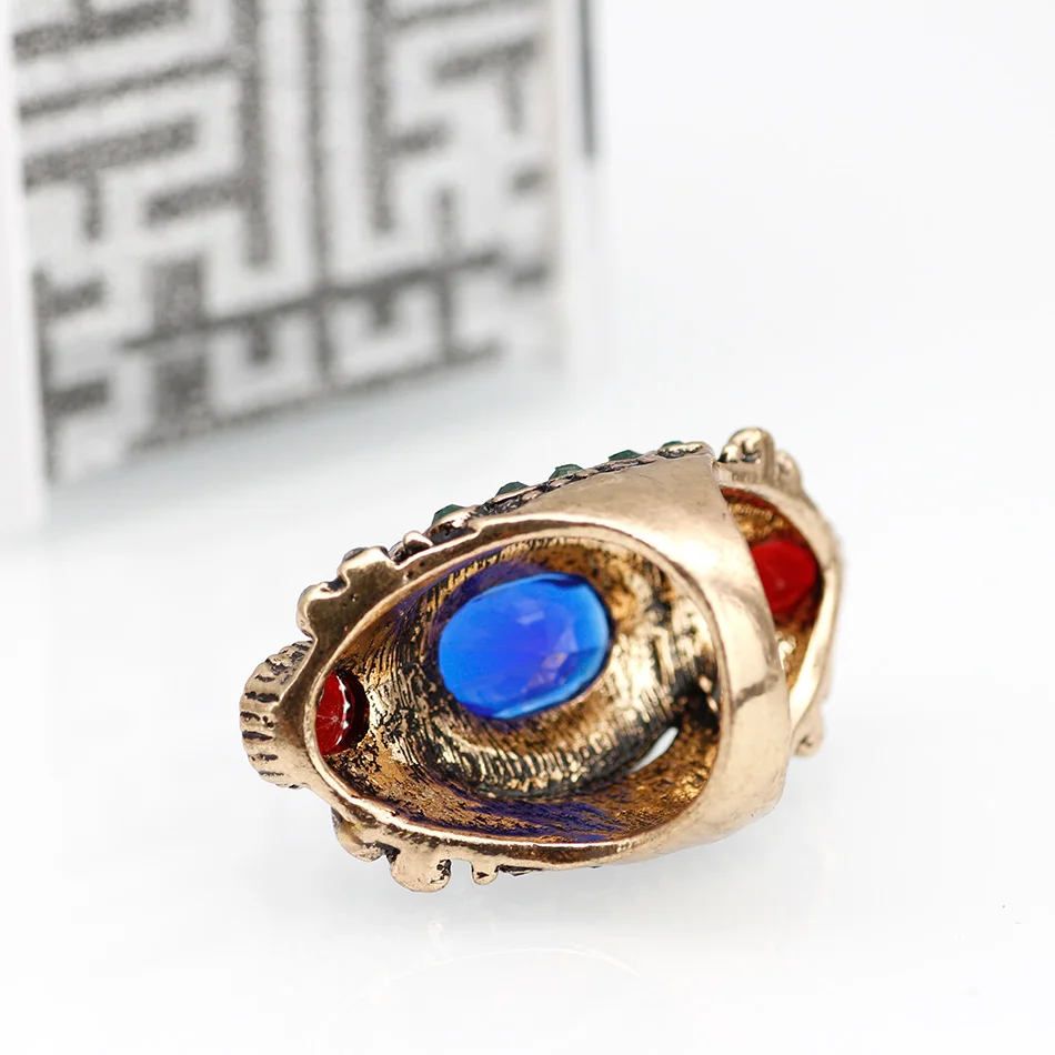 Ethnic Turkey Jewellery Vintage Wedding Rings For Women Color Antique Gold Unique Punk Rock Crystal Resin Ring Gift