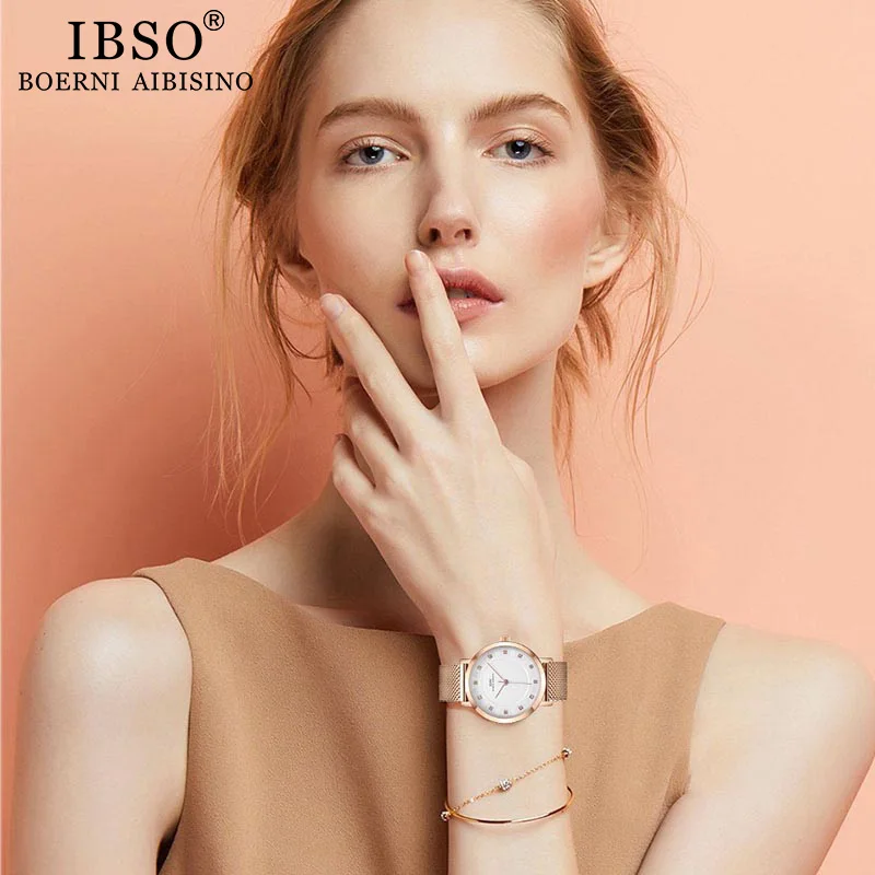 IBSO Brand Women Rose Gold Watch Earring Necklace Set Female Jewelry Set Fashion Creative Crystal Quartz Watch Lady\'s Gift