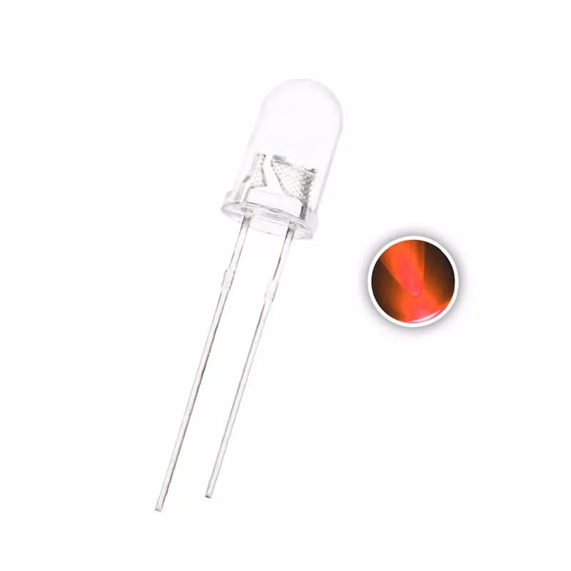 

100PCS, 5MM Orange DIP LED, Water Clear, 600-610nm, Round Head, 20mA 2V, Ultra Bright Lamp