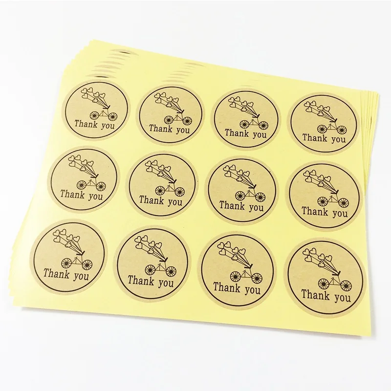 1000 Pcs/lot Round Kraft Paper Seal Sticker Bicycle Heart Holiday Thank You Stickers Packaging Label Material Supplies