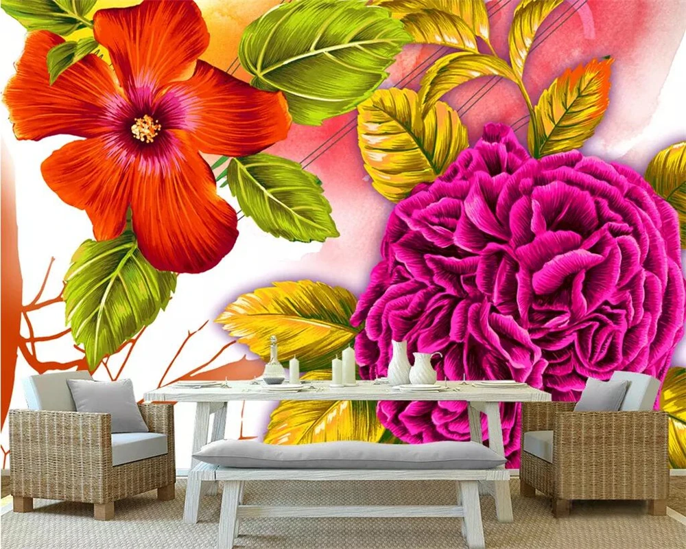 

Beibehang Custom wallpaper mural butterfly love flower hand-painted flower TV background wall home decoration mural 3d wallpaper