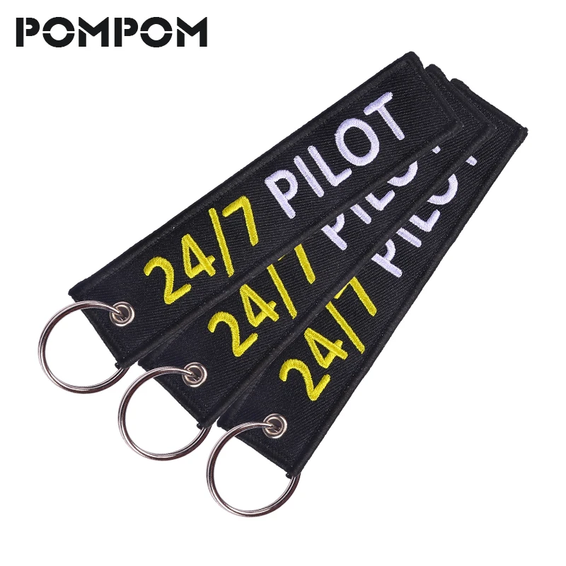 

3 PCS/LOT Fashion 24/7 Pilot Keychain for Aviation Lovers Gifts Jewelry Outstanding Embroidery Key Ring Chain Key Tag Keychains