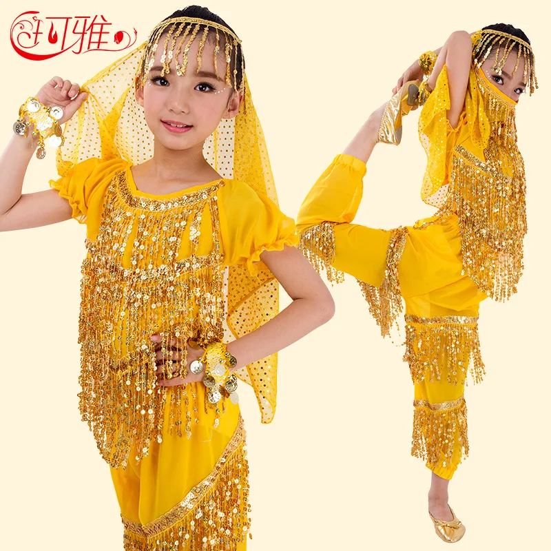 Belly Dance Costume Set for Kids Child Bollywood Indian Bellydance Girls Performance Short Sleeves Belly Dancing Cloth