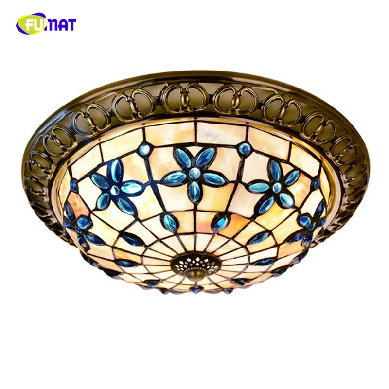 FUMAT Tiffany Ceiling Light Blue Flower Natural Shell Ceiling Lamp Tiffany Baroque Ceiling Lighting Fixture For Living Room Lamp