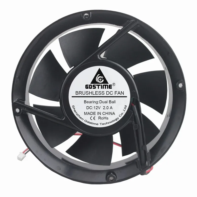 Gdstime-듀얼 볼 12V 금속 기계 케이스, 17cm 17251 172mm x 51mm DC 냉각 팬, 170mm x 50mm 원형 모터 쿨러, 1 개