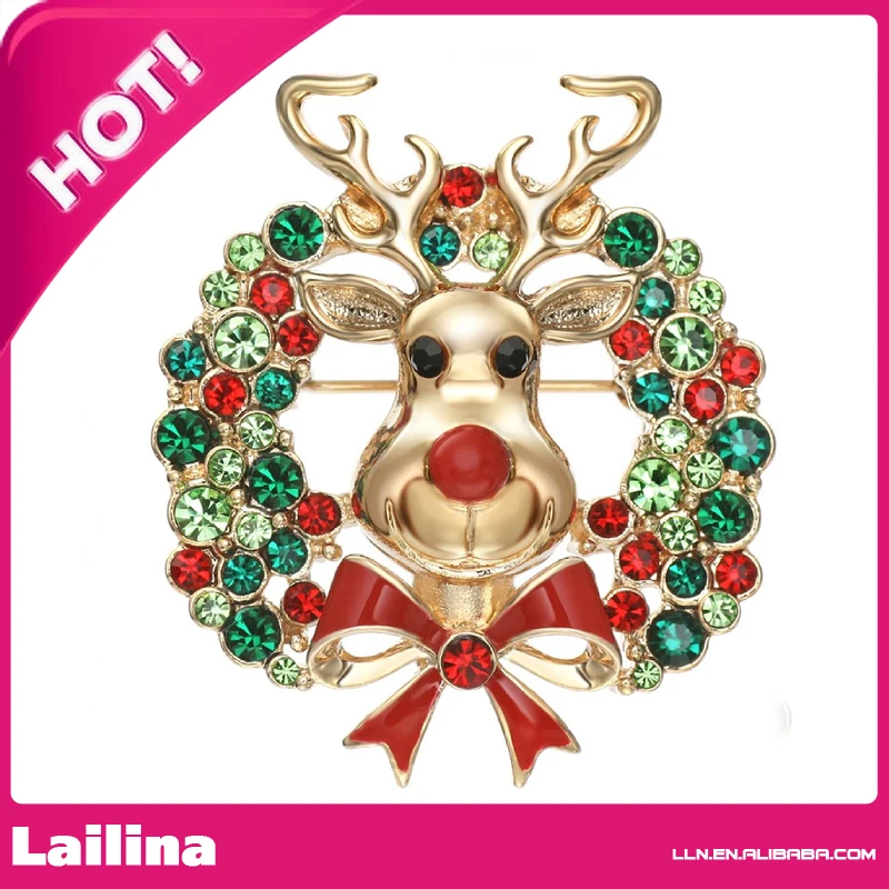 

Jewelry Gold Plated Multicolor Rhinestone Deer Christmas Brooch