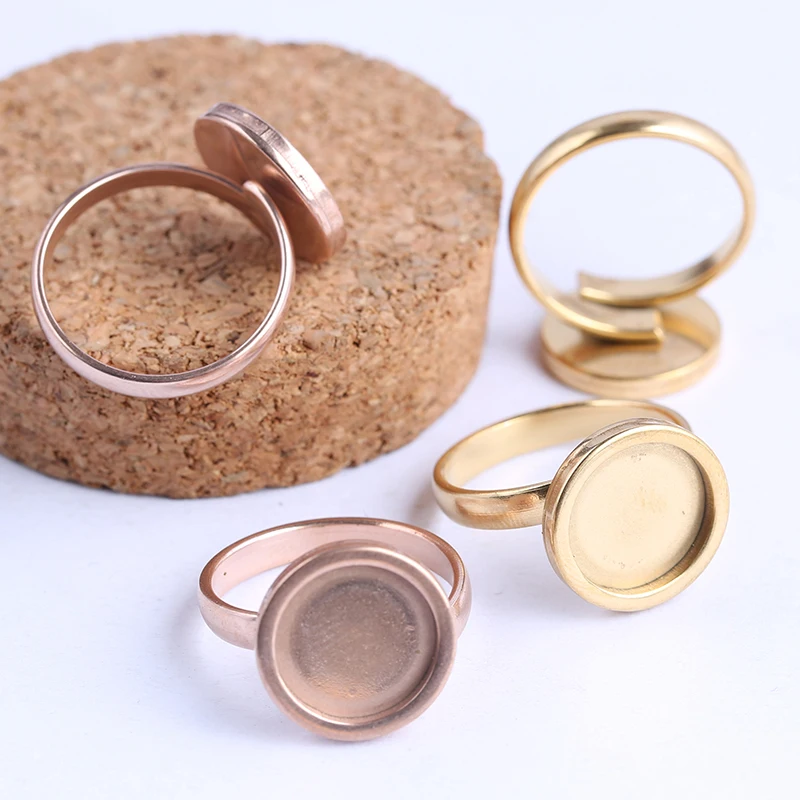 Onwear, 10 Uds., chapado en oro rosa, ajuste de anillo de cabujón redondo de 12mm, espacios en blanco, ajuste de base de acero inoxidable ajustable,