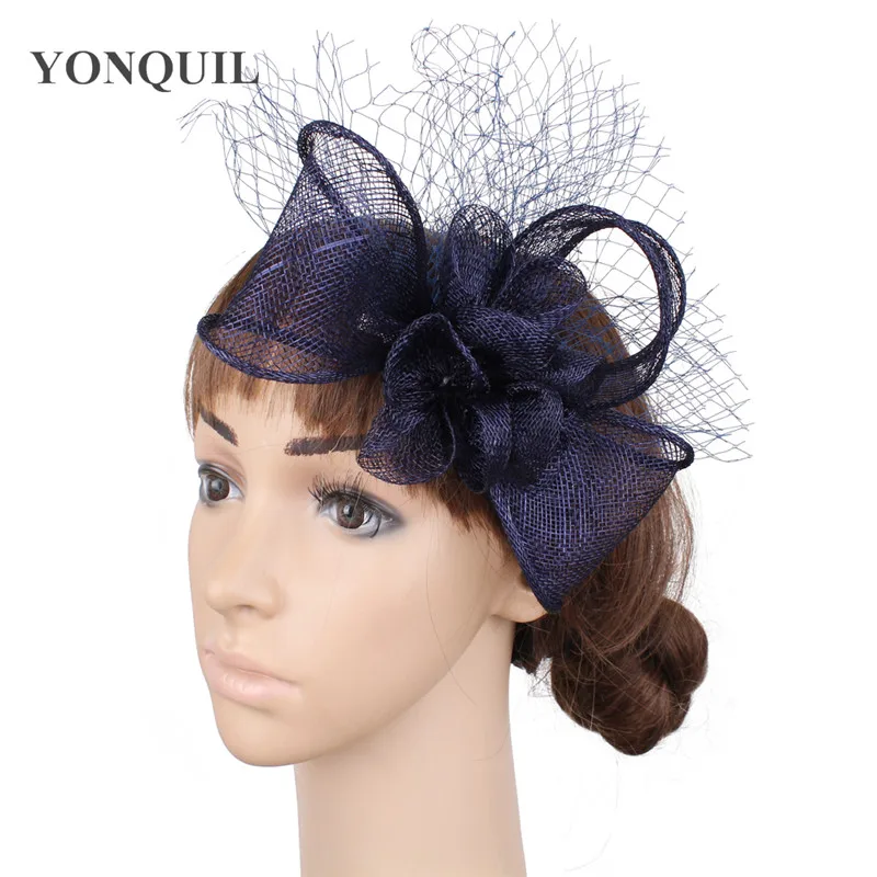 Navy Sinamay Wedding Headwear Women Ladies Party Tea Fascinatos Hair Accessories Bridal Veils Headdress For Holiday Gifts SYF465