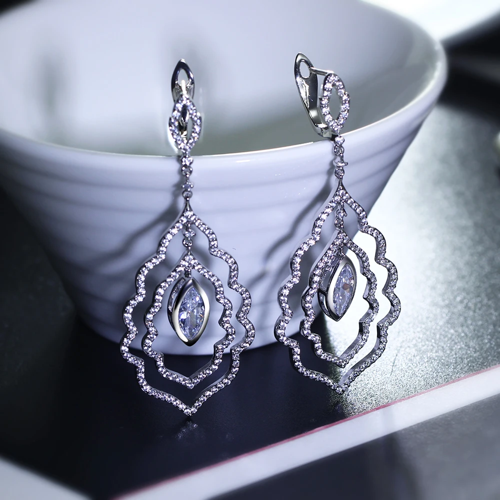 Luxury Large Drop Earrings High-Quality Shiny Crystal Big Dangle Jewelry for Party Quick Delivery