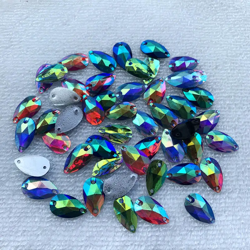 Hot 25PCS 10*18mm Crystal AB Resin Flatback Rhinestones Water drop Crystal Stones Non Hotfix Scrapbook Strass for DIY Crafts