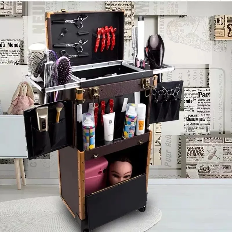 Parrucchiere Cassetta Degli Attrezzi Grande Bagaglio Stilista di Capelli Speciale Trolley Personalità Retro Box Forbici Stylist Cosmetico di Caso di