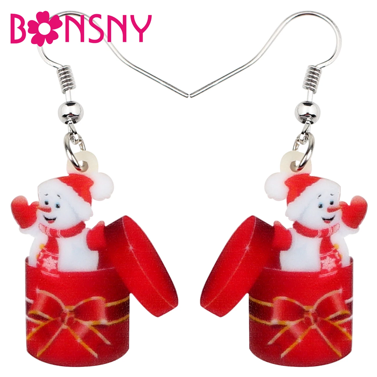 Bonsny Acrylic Christmas Snowman Box Earrings Drop Dangle New Year Decoration Jewelry For Women Girls Bijoux Gift Accssories