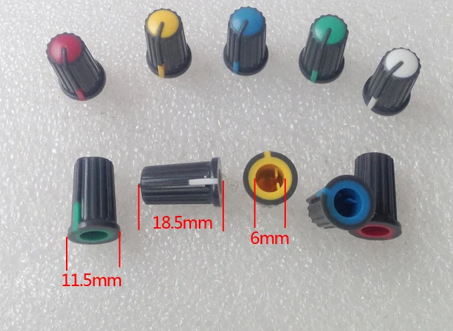 5pcs=1set for maha Mixer potentiometer knob cap / 270 degree D hole knobs caps cover red yellow blue green white 18.5x11.5mm