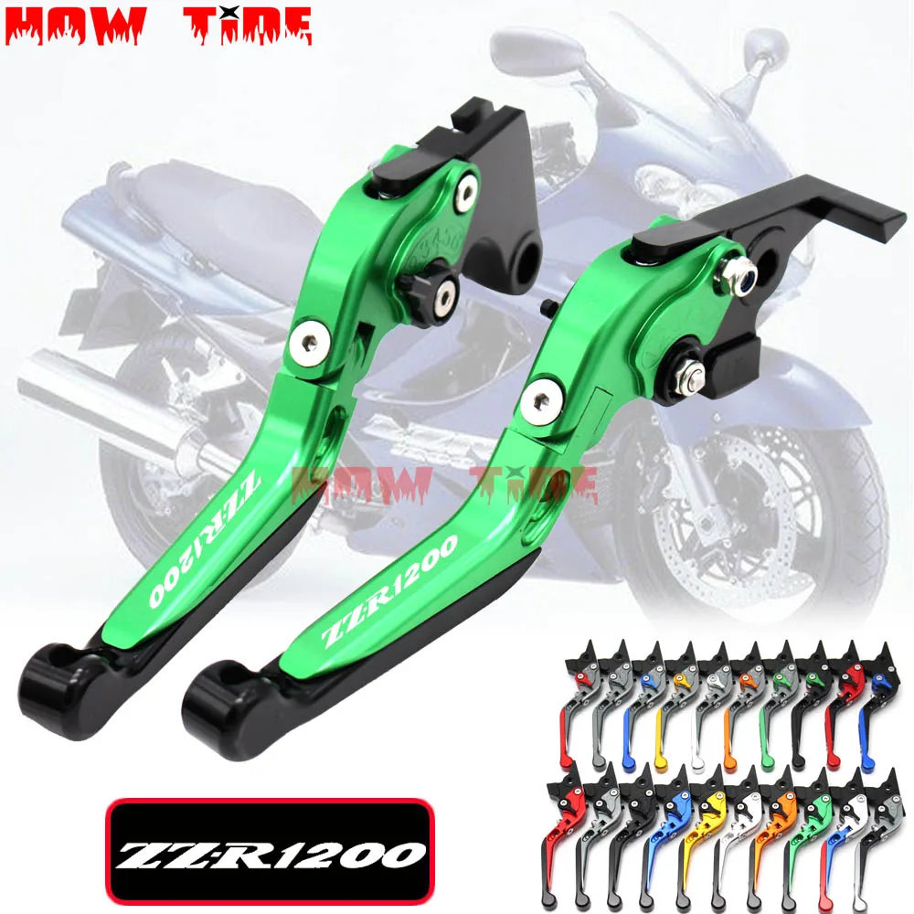 !Logo(ZZR1200) For Kawasaki ZZR1200 ZZR 1200 2002-2005 CNC Adjustable Folding Extendable Motorcycle Brake Clutch