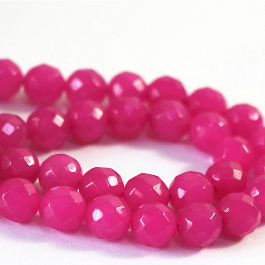 Rose red stone semi-precious stone jades chalcedony faceted round loose beads fit diy necklace bracelet jewels making 15inch B14