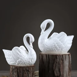 Classical Ceramics Swan Candle Holder Decorative Porcelain Cygnet Miniature Flower Pot Home Ornament Art and Craft Accessories