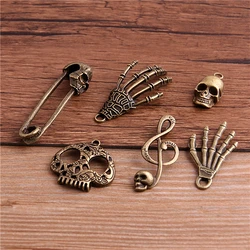 6pcs Antique bronze Metal Skull Charms Pendant For Jewelry Making Diy Halloween Party Skull Pendant Charms