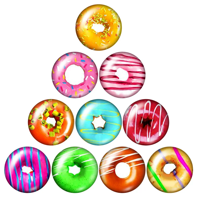 

New Beauty Delicious Donuts 10pcs mixed 12mm/16mm/18mm/25mm Round photo glass cabochon demo flat back Making findings