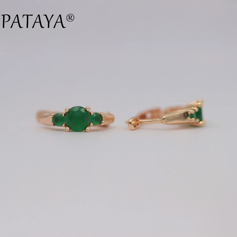 PATAYA New Arrivals 585 Rose Gold Color Drop Earrings Round Green Natural Zirconia Girl Women India Wedding Jewelry Multicolor