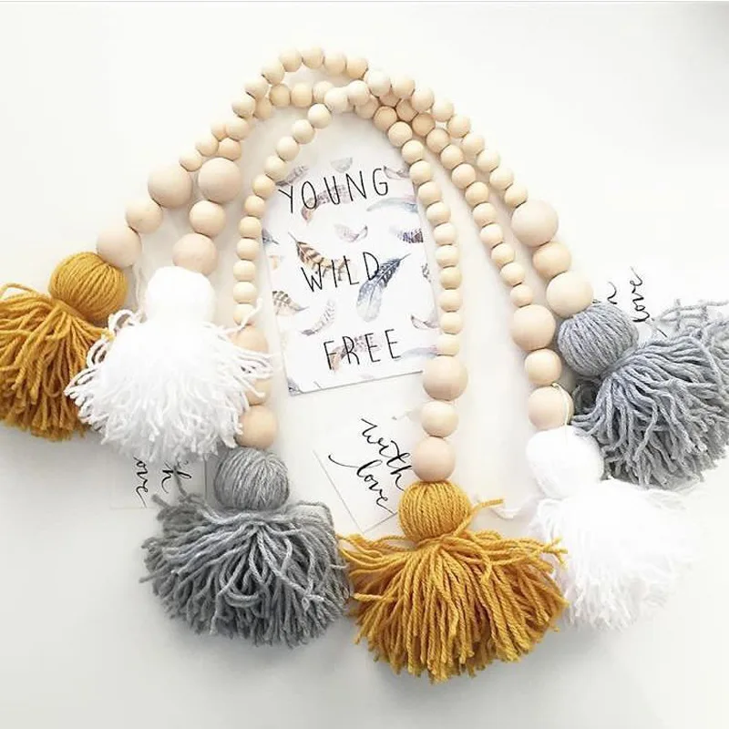 Nordic Style Wooden Bead With Tassels Rattles Baby Wood Toys Kids Children Room Bed Crib Decoration