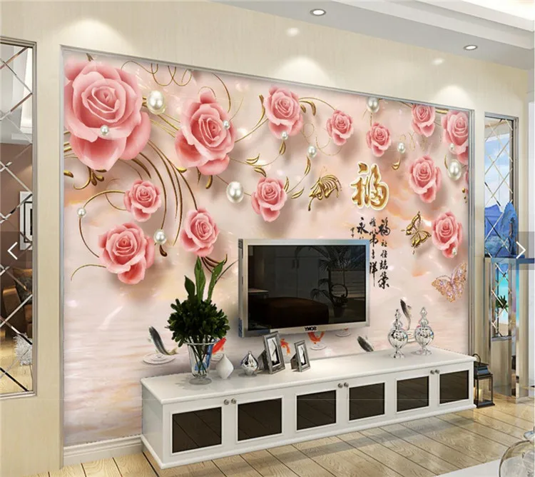 

European 5d TV background wall paper 3D rose living room bedroom mural wallpaper custom wall cloth nine fish map