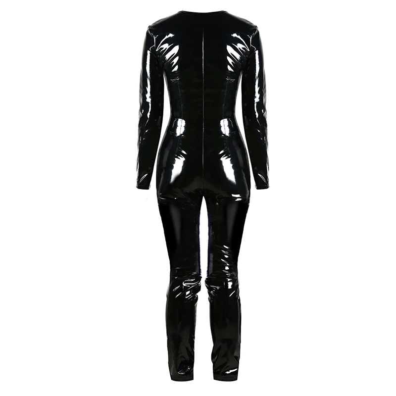 Giấc mơ Nho Cộng Với Kích Thước XXL Sexy Da Jumpsuit Cơ Thể Phù Hợp Với PVC Leotard Latex Catsuit Hộp Đêm Wetlook Vinyl Dài Tay Clubwear