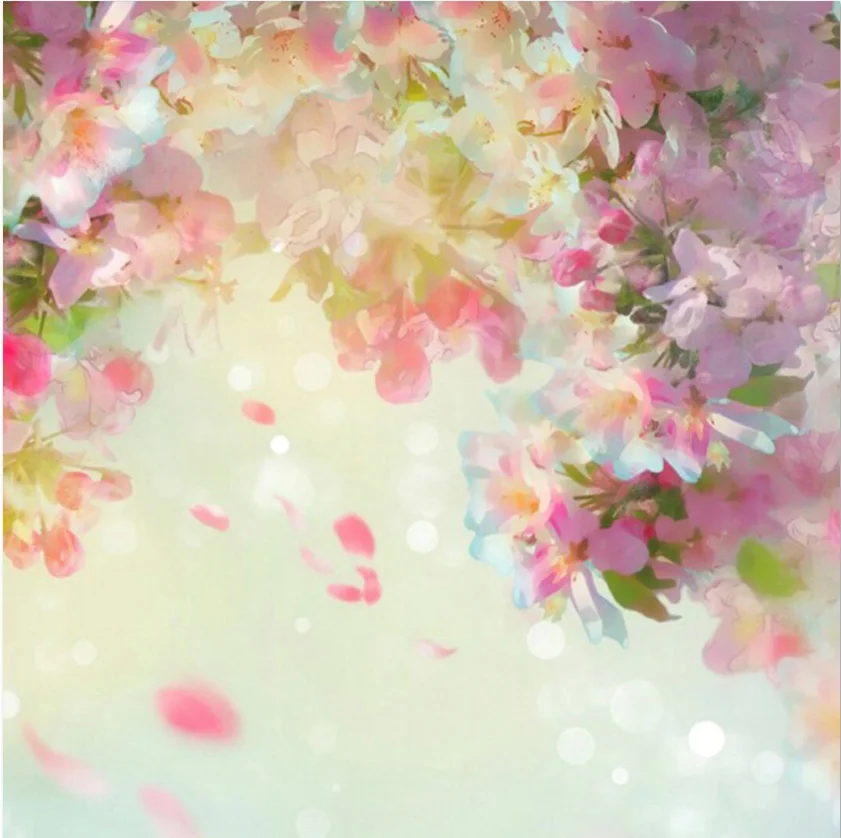 10x10FT Spring Bokeh Light Pink Flowers Blossom Branch Petals Sky Custom Photo Backdrop Studio Background Vinyl 300cm x 300cm