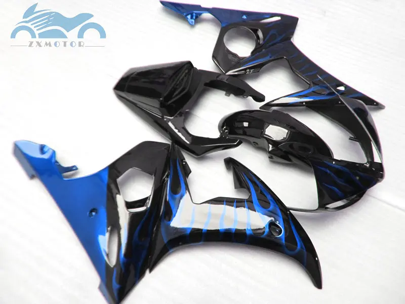 

High quality motorcycle fairings kit for YAMAHA R6 YZFR6 2003-2005 YZF R6 03-05 blue flames in black plastic fairings kit DF36