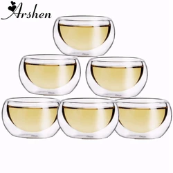 Vasos transparentes duraderos para beber, taza saludable, resistente al calor, doble capa de pared, regalo, flor de agua, té, 6 piezas por juego, 50ML